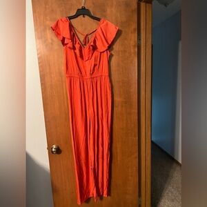 Fashionable Waist Slim Jumpsuit Orange Size Medium
